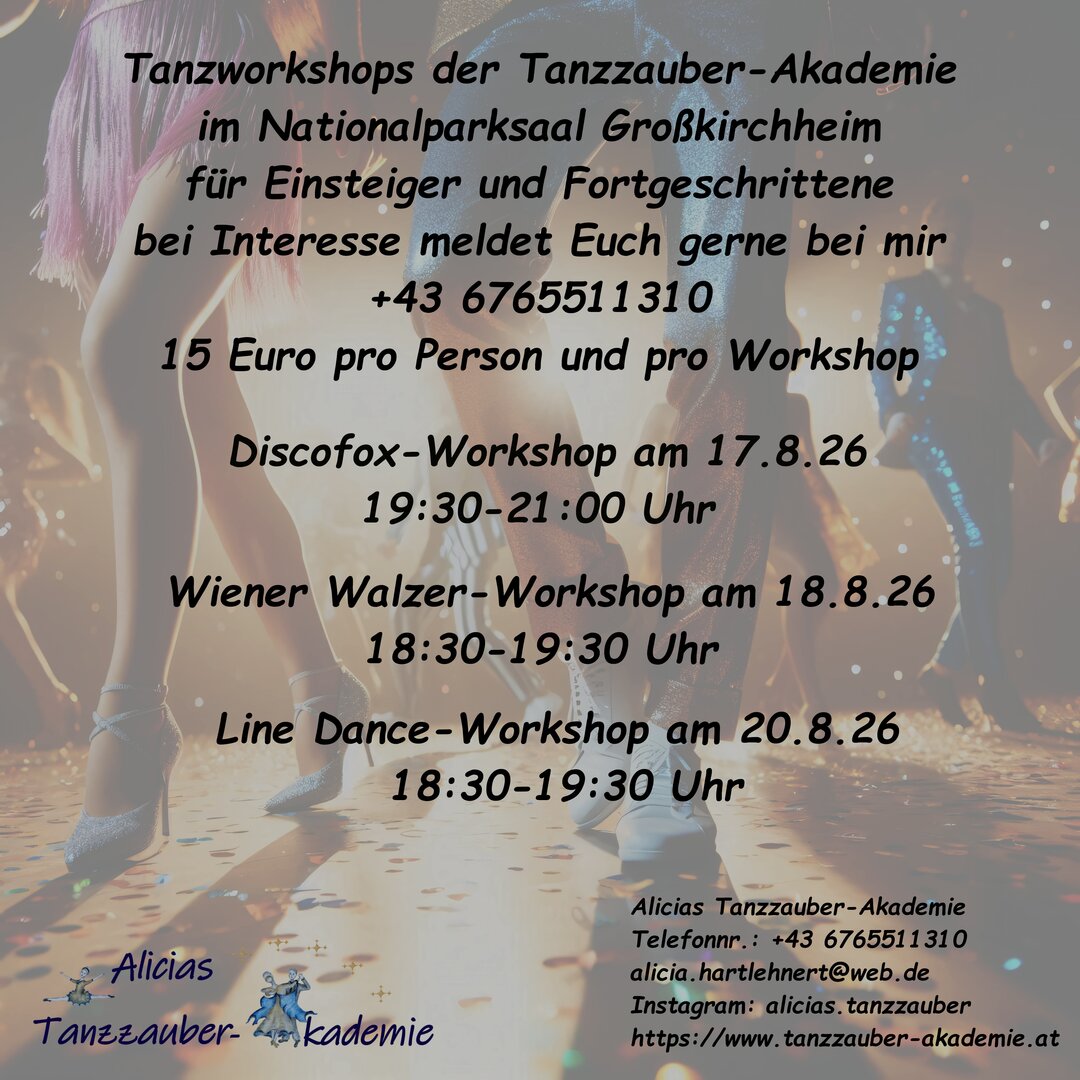 Tanzworkshops der Tanzzauber-Akademie in Großkirchheim mit Discofox, Walzer und Line Dance.